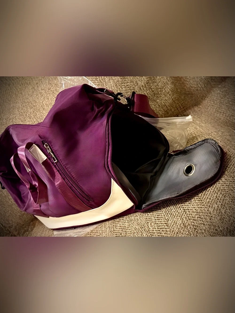 Lululemon Plum and White Athletic/Travel Duffle & Shoe Storage - NEW! - Picture 3 of 6